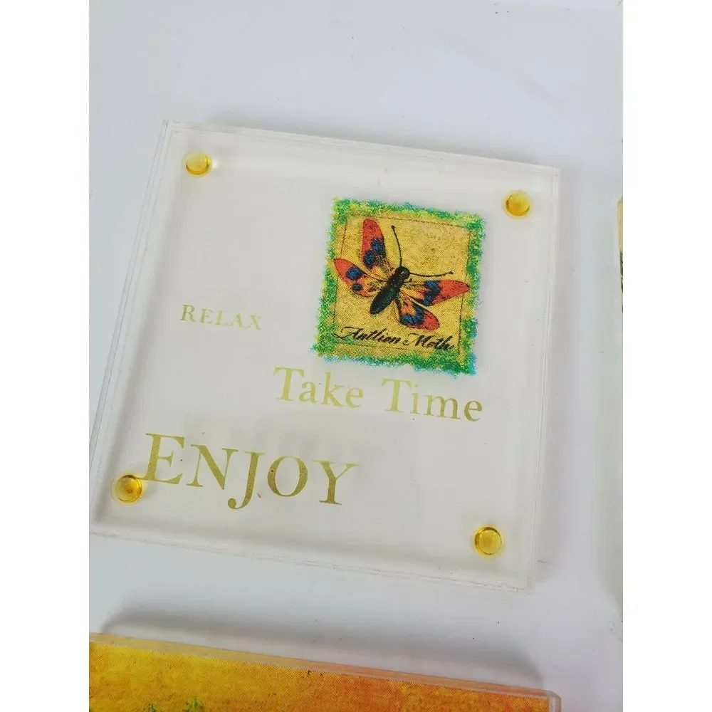 Set of‎ 4 Leopard Clear Coasters Enjoy Wonder Discover Tropical Theme
